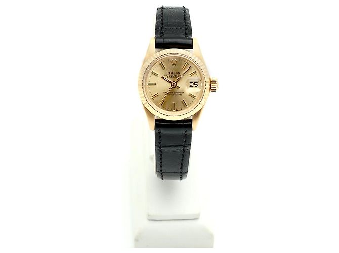 Rolex Datejust Gold Classic Vintage Damen Lederuhr Golden - Ansicht 3