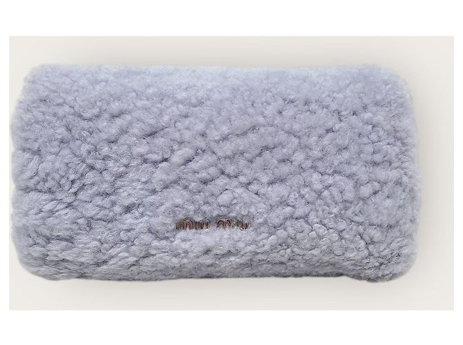 Miu Miu Borsa a tracolla e a spalla in shearling di agnello con logo Lila Blue - vista 5