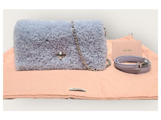 Miu Miu Borsa a tracolla e a spalla in shearling di agnello con logo Lila Blue - vista 7
