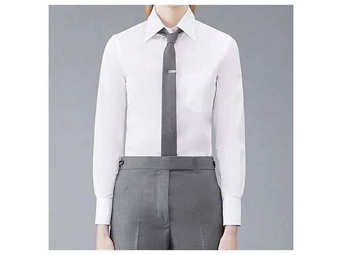Thom Browne Camicia in popeline con profilo RWB nascosto Argento - vista 10