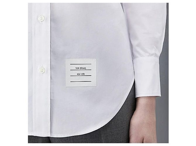 Thom Browne Camicia in popeline con profilo RWB nascosto Argento - vista 11