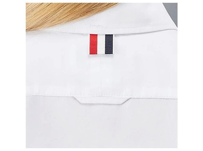 Thom Browne Camicia in popeline con profilo RWB nascosto Argento - vista 12