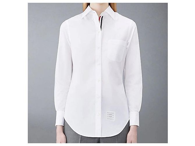 Thom Browne Camicia in popeline con profilo RWB nascosto Argento - vista 2