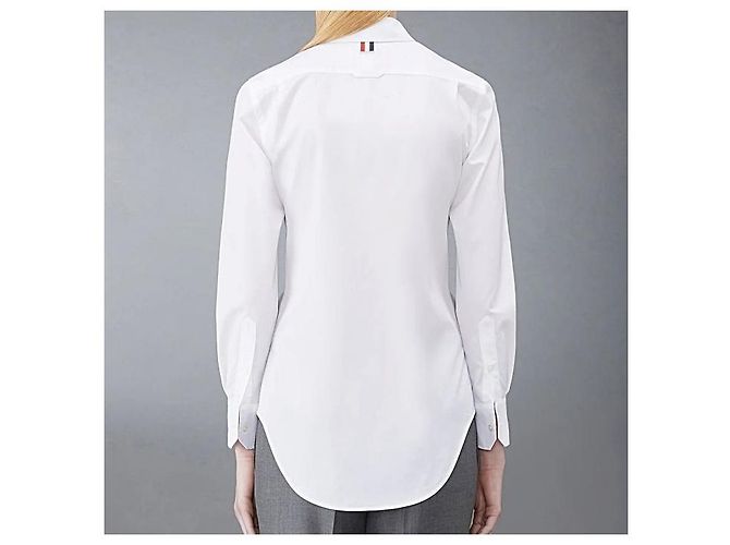 Thom Browne Camicia in popeline con profilo RWB nascosto Argento - vista 3