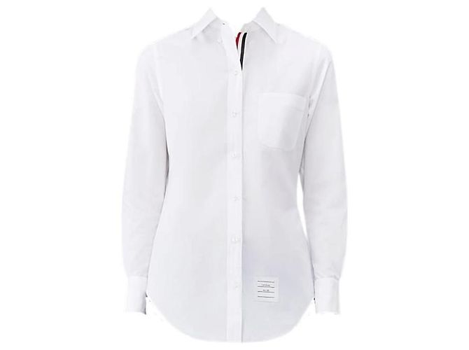 Thom Browne Camicia in popeline con profilo RWB nascosto Argento - vista 7
