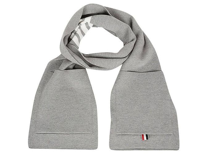 Thom Browne Bufanda asimétrica de lana merino con bolsillo Plata - vista 3