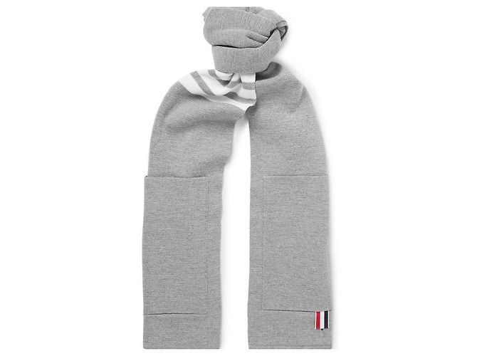 Thom Browne Bufanda asimétrica de lana merino con bolsillo Plata - vista 4