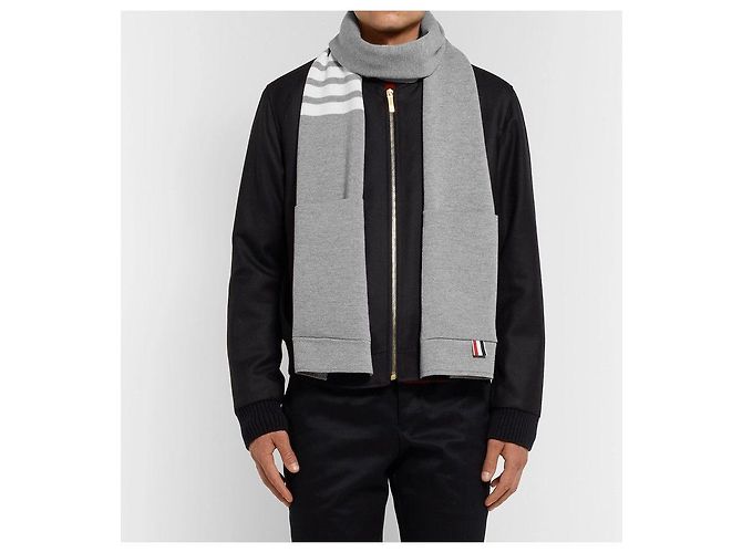 Thom Browne Bufanda asimétrica de lana merino con bolsillo Plata - vista 8