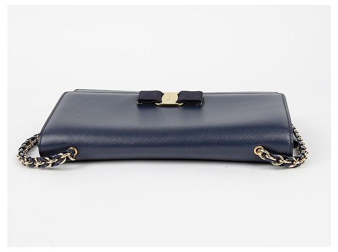 Salvatore Ferragamo Borsa a tracolla e crossbody Vara Gini in pelle Saffiano blu navy - vista 17