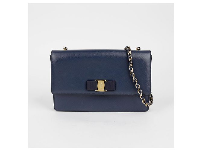 Salvatore Ferragamo Borsa a tracolla e crossbody Vara Gini in pelle Saffiano blu navy - vista 2