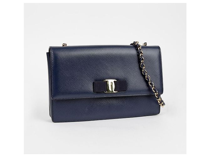 Salvatore Ferragamo Borsa a tracolla e crossbody Vara Gini in pelle Saffiano blu navy - vista 3