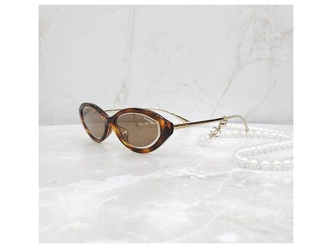 Chanel Gafas de sol ojo de gato con correa de perlas Multicolor - vista 2
