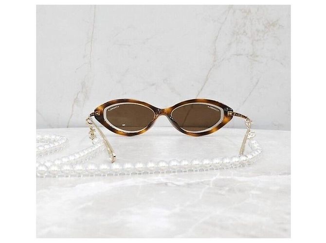 Chanel Gafas de sol ojo de gato con correa de perlas Multicolor - vista 3