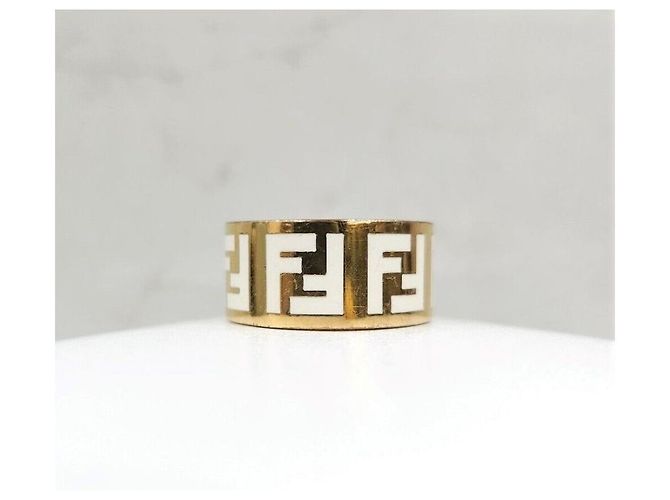 Fendi Anello FF Forever Gold White Wide Band - vista 2