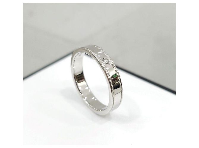 Tiffany & Co Diamant Double Milgrain Band Ring Diamond Together aus Platin Größe Silber - Ansicht 4