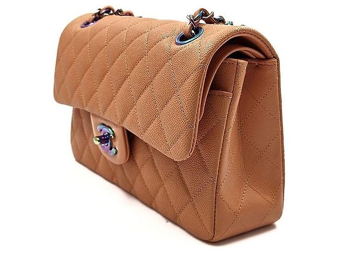 Chanel Borsa a tracolla con patta piccola in caviar classico Arancione - vista 2