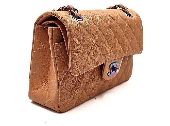 Chanel Borsa a tracolla con patta piccola in caviar classico Arancione - vista 3