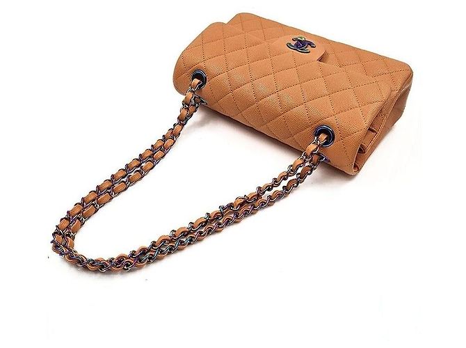 Chanel Borsa a tracolla con patta piccola in caviar classico Arancione - vista 5