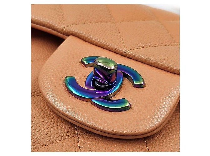 Chanel Borsa a tracolla con patta piccola in caviar classico Arancione - vista 6