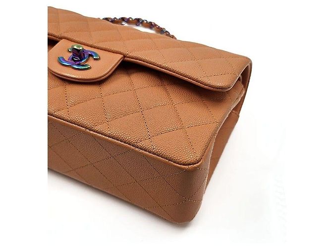 Chanel Borsa a tracolla con patta piccola in caviar classico Arancione - vista 7