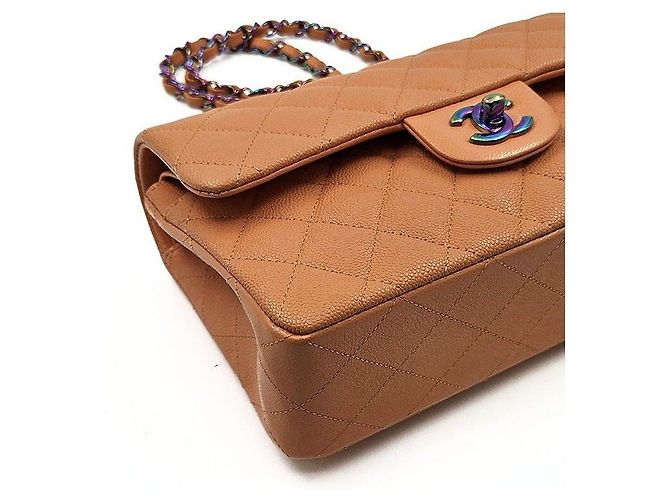 Chanel Borsa a tracolla con patta piccola in caviar classico Arancione - vista 8