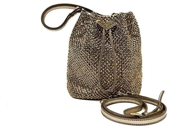 Prada Borsa a secchiello in raso di cristallo D'oro - vista 7
