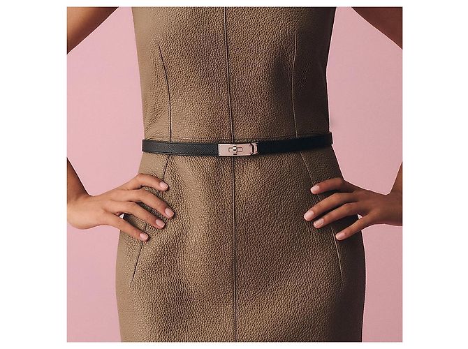 Hermès Cinturón Kelly para mujer Negro Hebilla Plateada Multicolor - vista 3