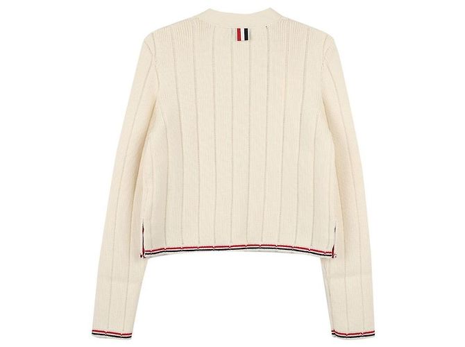 Thom Browne Leder-Pool-Nadel-Rippstrick-Cardigan Weiß - Ansicht 4