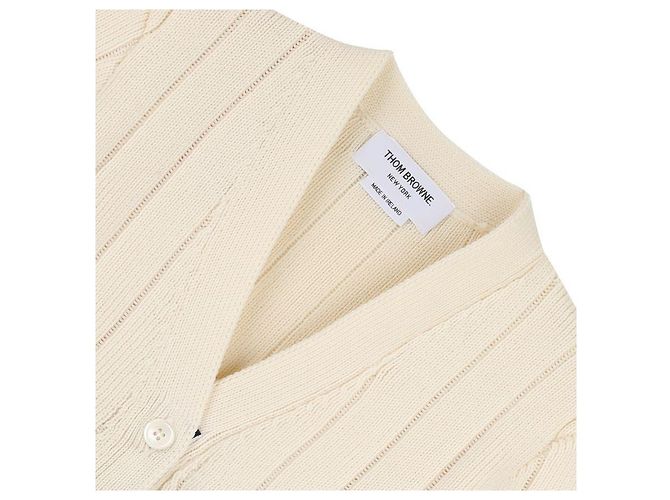 Thom Browne Leder-Pool-Nadel-Rippstrick-Cardigan Weiß - Ansicht 5