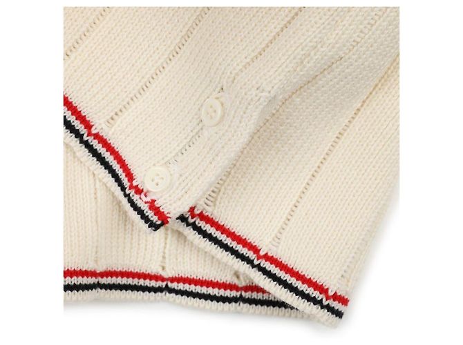 Thom Browne Leder-Pool-Nadel-Rippstrick-Cardigan Weiß - Ansicht 8