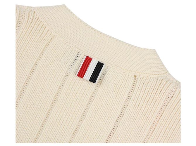Thom Browne Leder-Pool-Nadel-Rippstrick-Cardigan Weiß - Ansicht 9