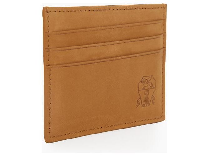 Brunello Cucinelli Logo Nubuck Leather Card Holder Brown - view 3