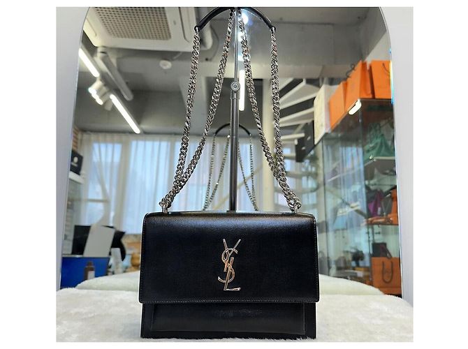 Saint Laurent Borsa a tracolla con catena Monogram Sunset Argento Nero - vista 2