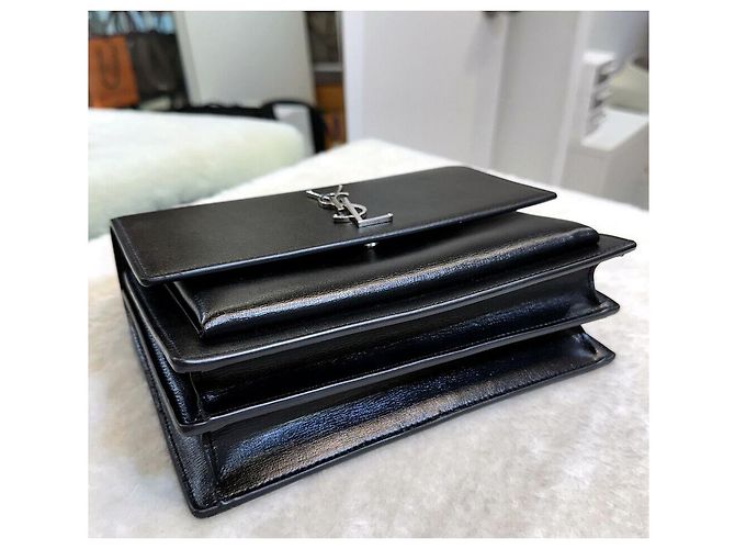 Saint Laurent Borsa a tracolla con catena Monogram Sunset Argento Nero - vista 4