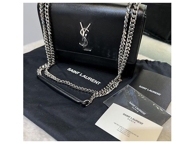 Saint Laurent Borsa a tracolla con catena Monogram Sunset Argento Nero - vista 8