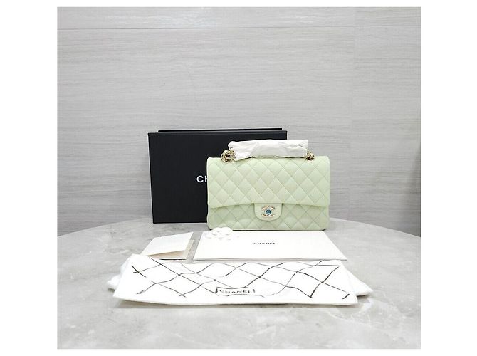 Chanel Borsa Flap con Catena Media Classic Caviar Menta Oro Champagne Verde - vista 9