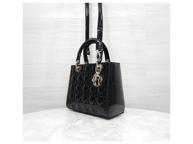 Dior Lady Medium Tasche Schwarz Lack - Ansicht 2