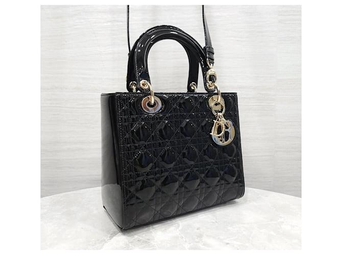 Dior Lady Medium Tasche Schwarz Lack - Ansicht 4