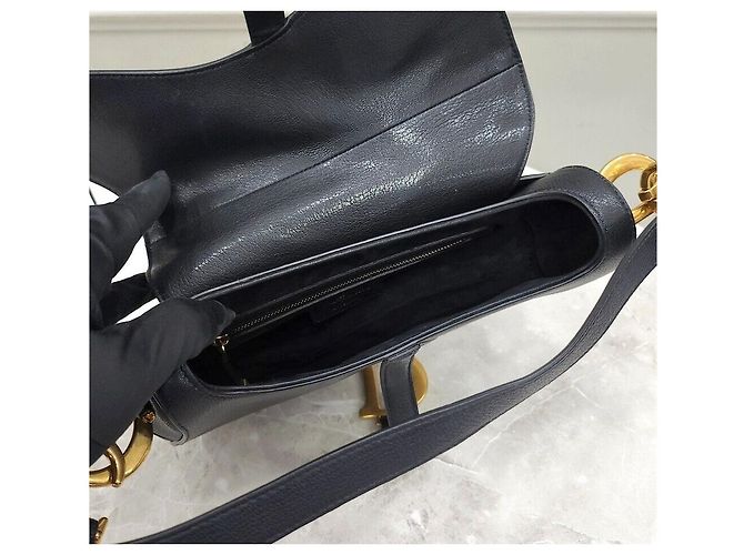 Saddle Dior Borsa a tracolla in pelle nera Argento - vista 7