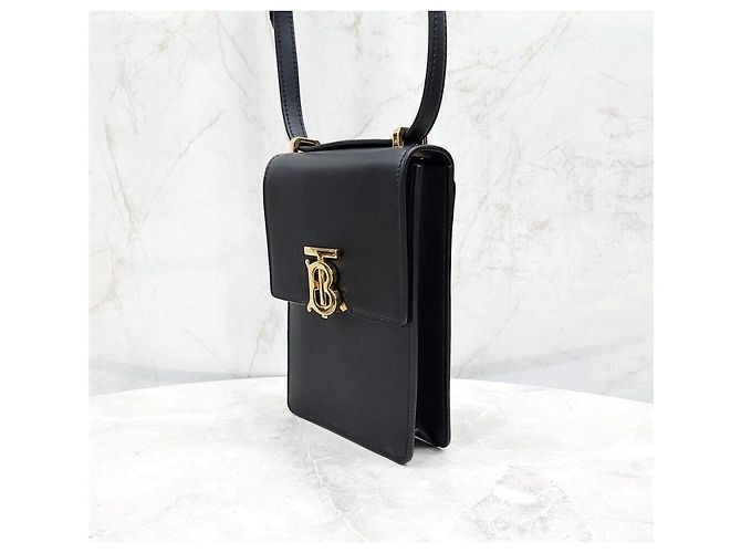 Burberry Mini borsa a tracolla Robin in pelle liscia nera e finiture dorate Nero - vista 2