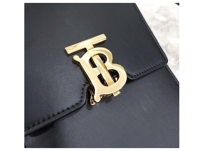 Burberry Mini borsa a tracolla Robin in pelle liscia nera e finiture dorate Nero - vista 4