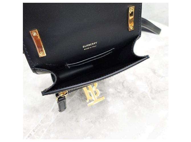 Burberry Mini borsa a tracolla Robin in pelle liscia nera e finiture dorate Nero - vista 6