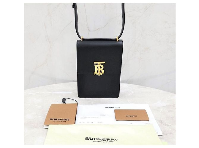 Burberry Mini borsa a tracolla Robin in pelle liscia nera e finiture dorate Nero - vista 7