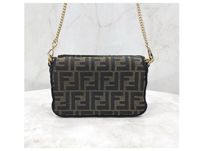 Fendi Borsa Baguette Mini FF Jacquard con catena Nero - vista 3