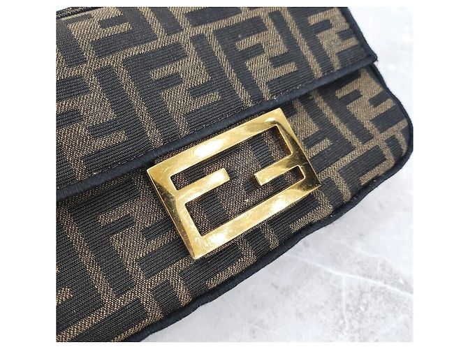 Fendi Borsa Baguette Mini FF Jacquard con catena Nero - vista 5