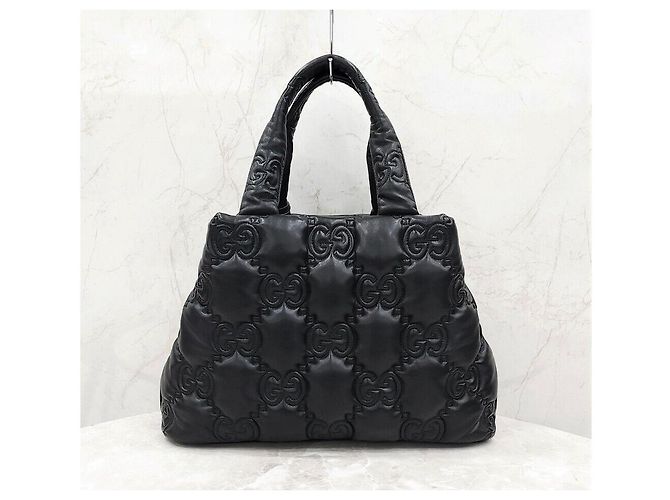 Gucci Grande borsa tote in pelle trapuntata GG nera Nero - vista 3