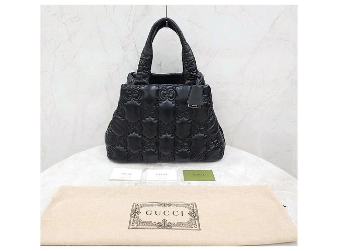 Gucci Grande borsa tote in pelle trapuntata GG nera Nero - vista 9