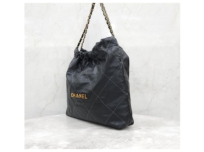 Chanel Borsa a Spalla Medium Stitch Nera con Hardware Oro Nero - vista 2