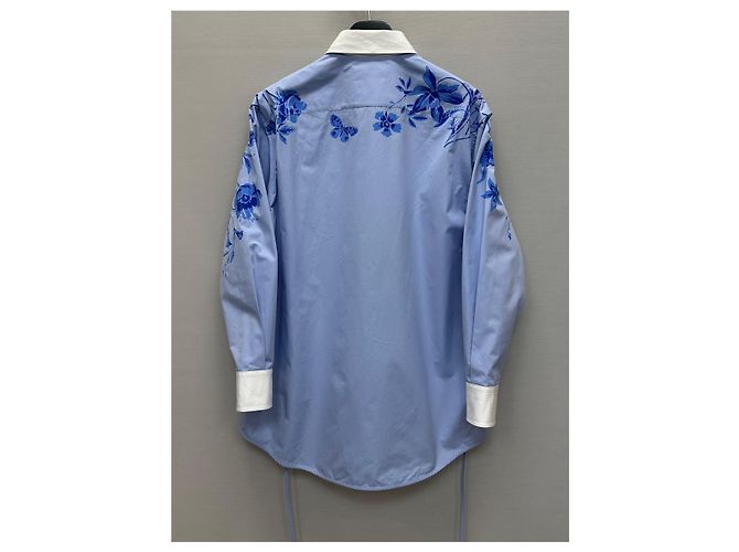 Gucci Blusa de popelina de algodón con estampado floral azul cielo - vista 5