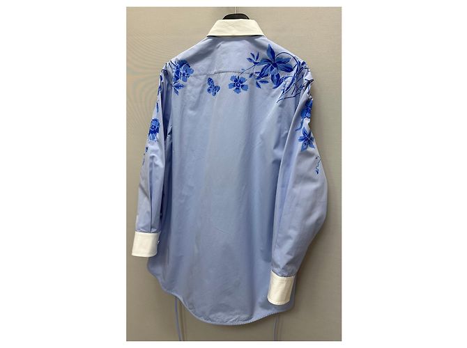 Gucci Blusa de popelina de algodón con estampado floral azul cielo - vista 6